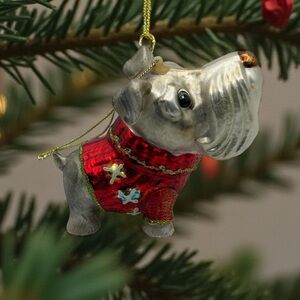 Glass Schnauzer Terrier Dog Christmas Ornament Big Face Red Sweater
